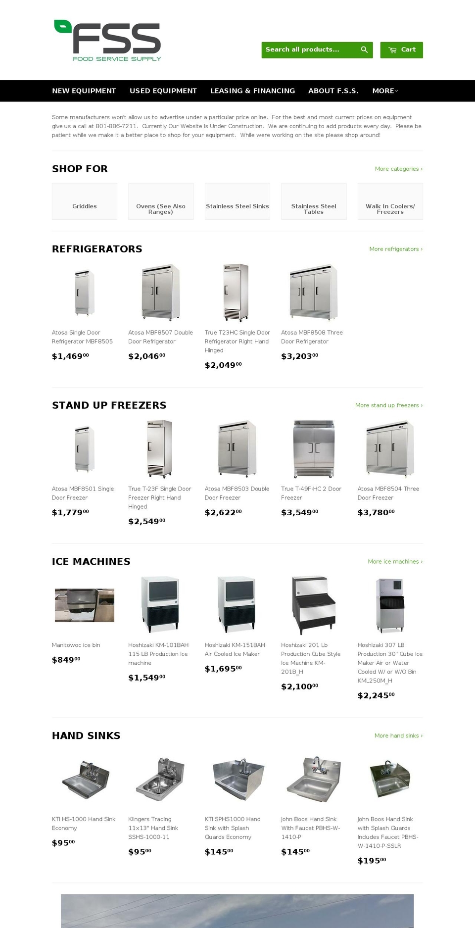 restarauntequipmentlistings.com — Shopify storefront screenshot