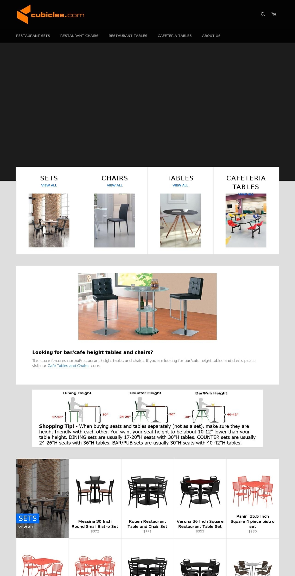 restaurant-tables-and-chairs.com — Shopify storefront screenshot