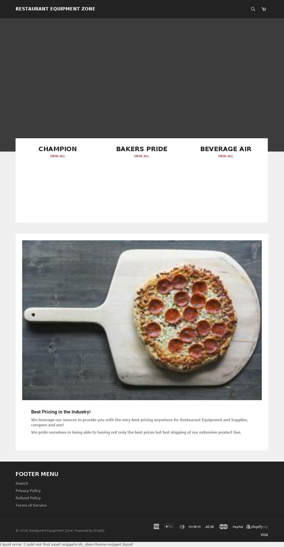 restaurantequipmentzone.com — Shopify storefront screenshot