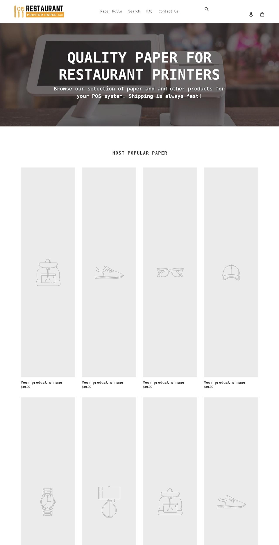 restaurantprinterpaper.com shopify website screenshot