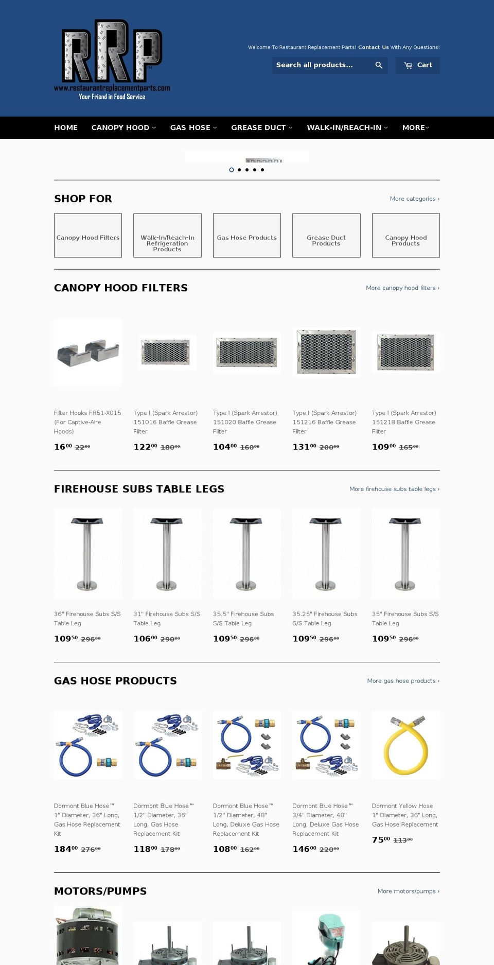 restaurantreplacementparts.com shopify website screenshot