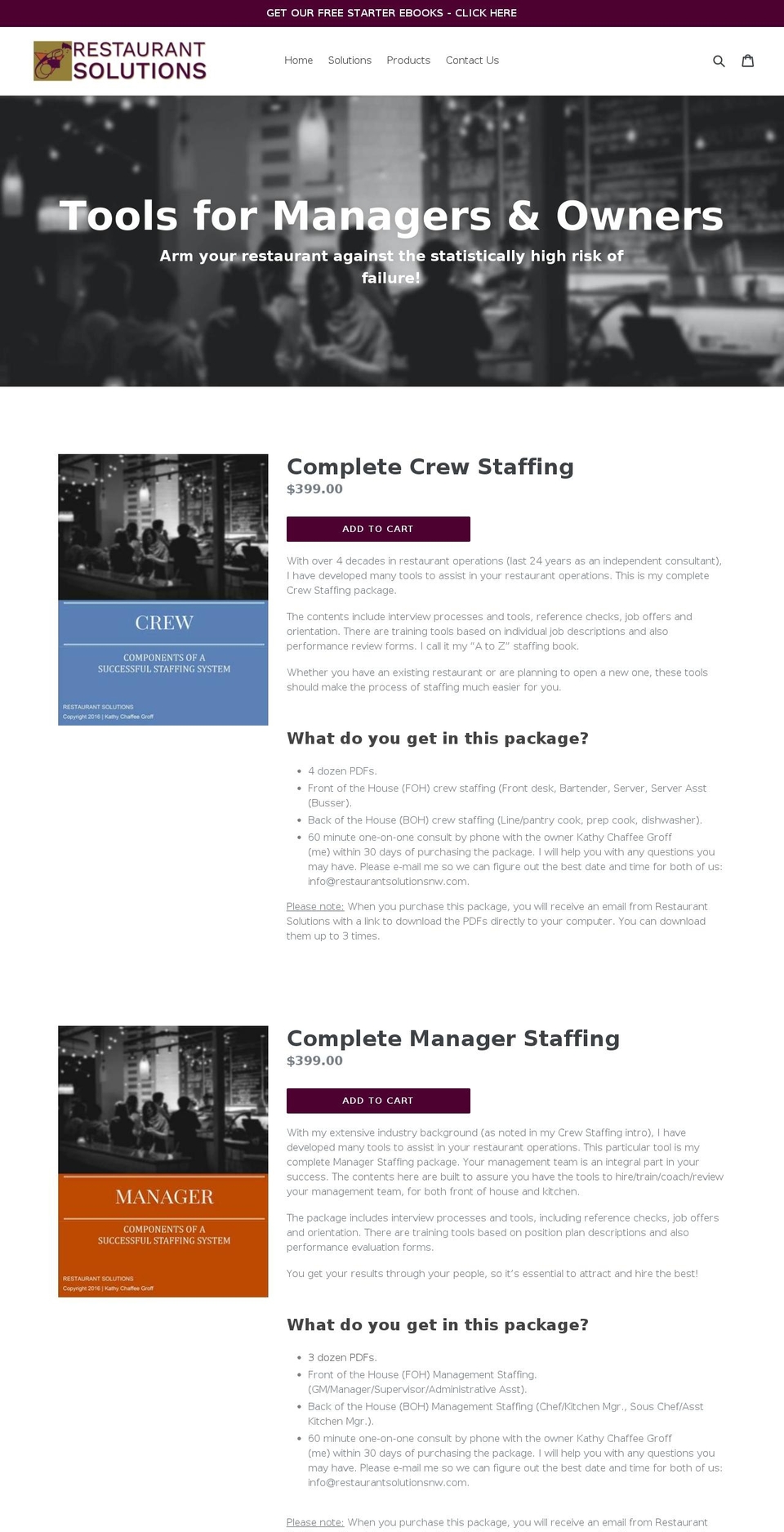 restaurantsolutionsnw.com shopify website screenshot