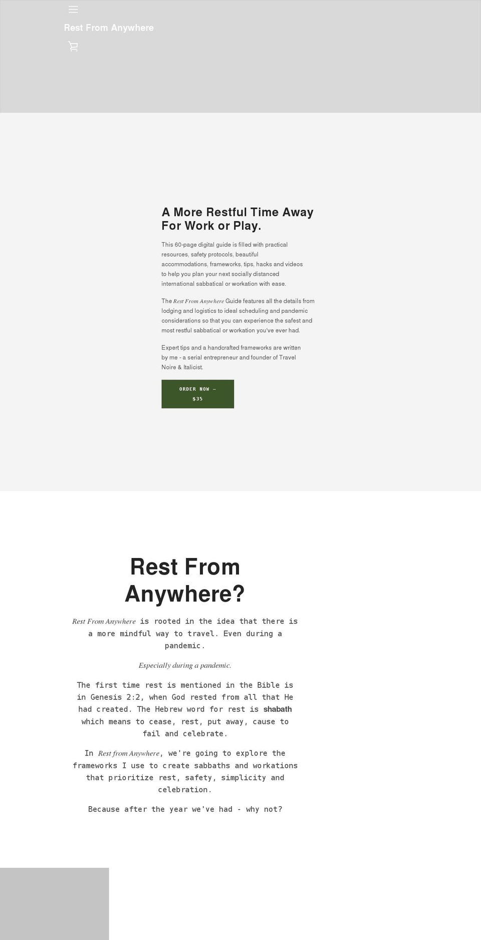 restfromanywhere.com shopify website screenshot