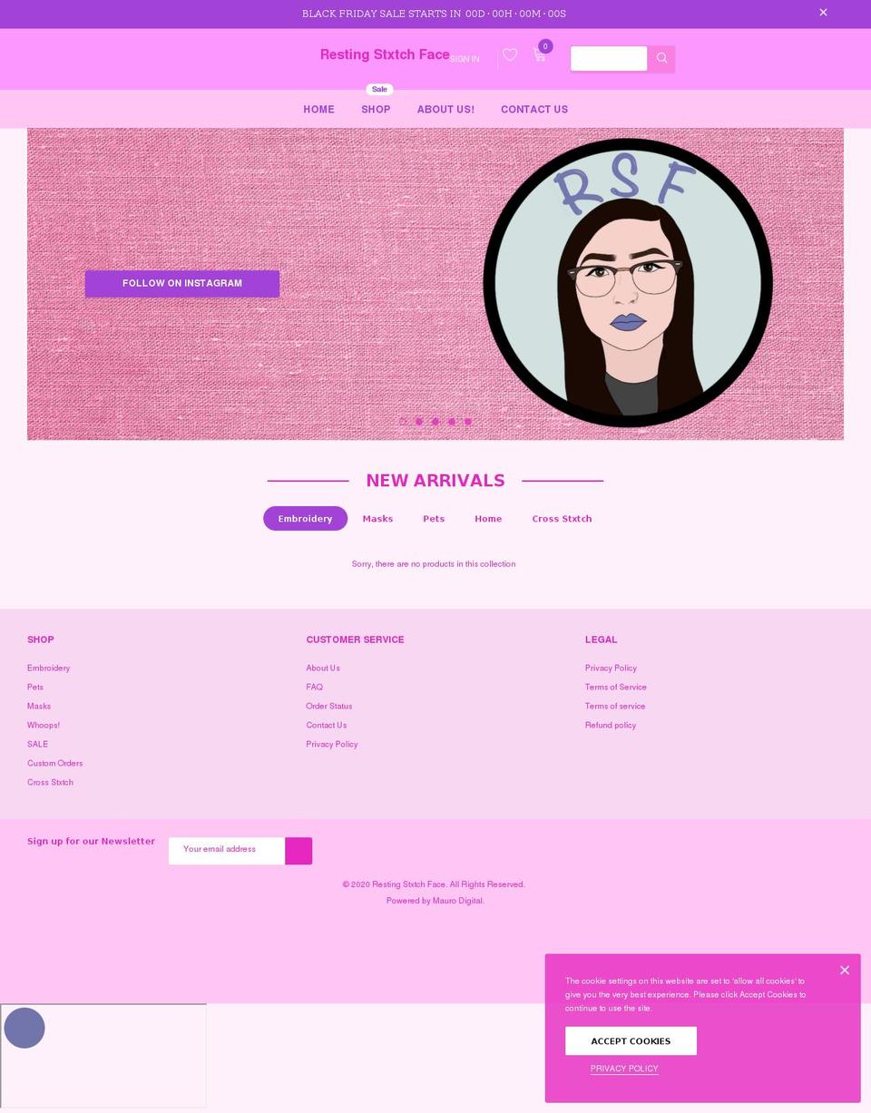 restingstxtchface.com shopify website screenshot
