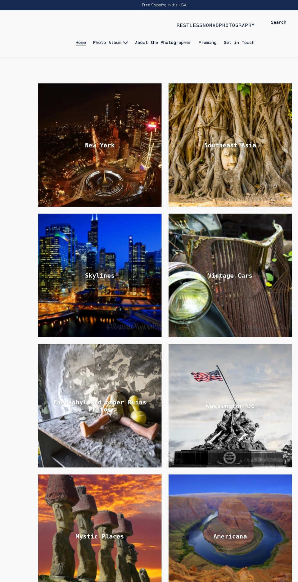 restlessnomadphotography.com shopify website screenshot