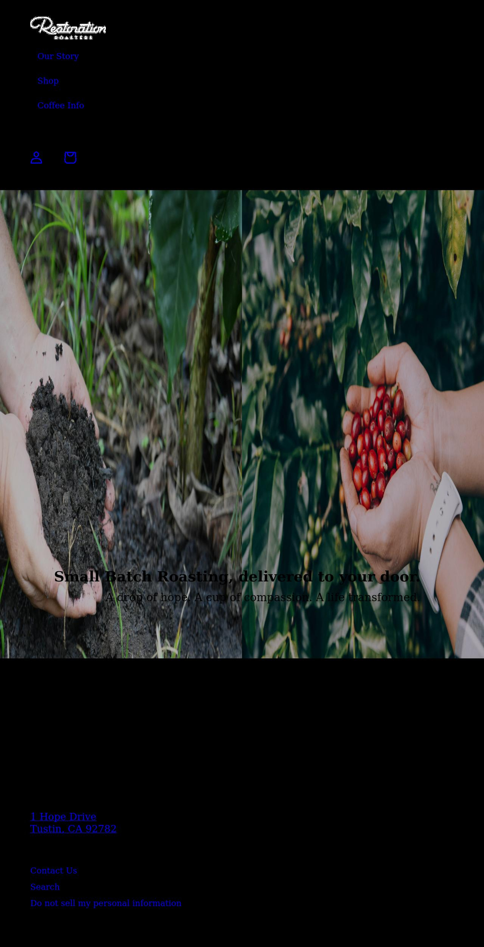 restorationroasters.com shopify website screenshot