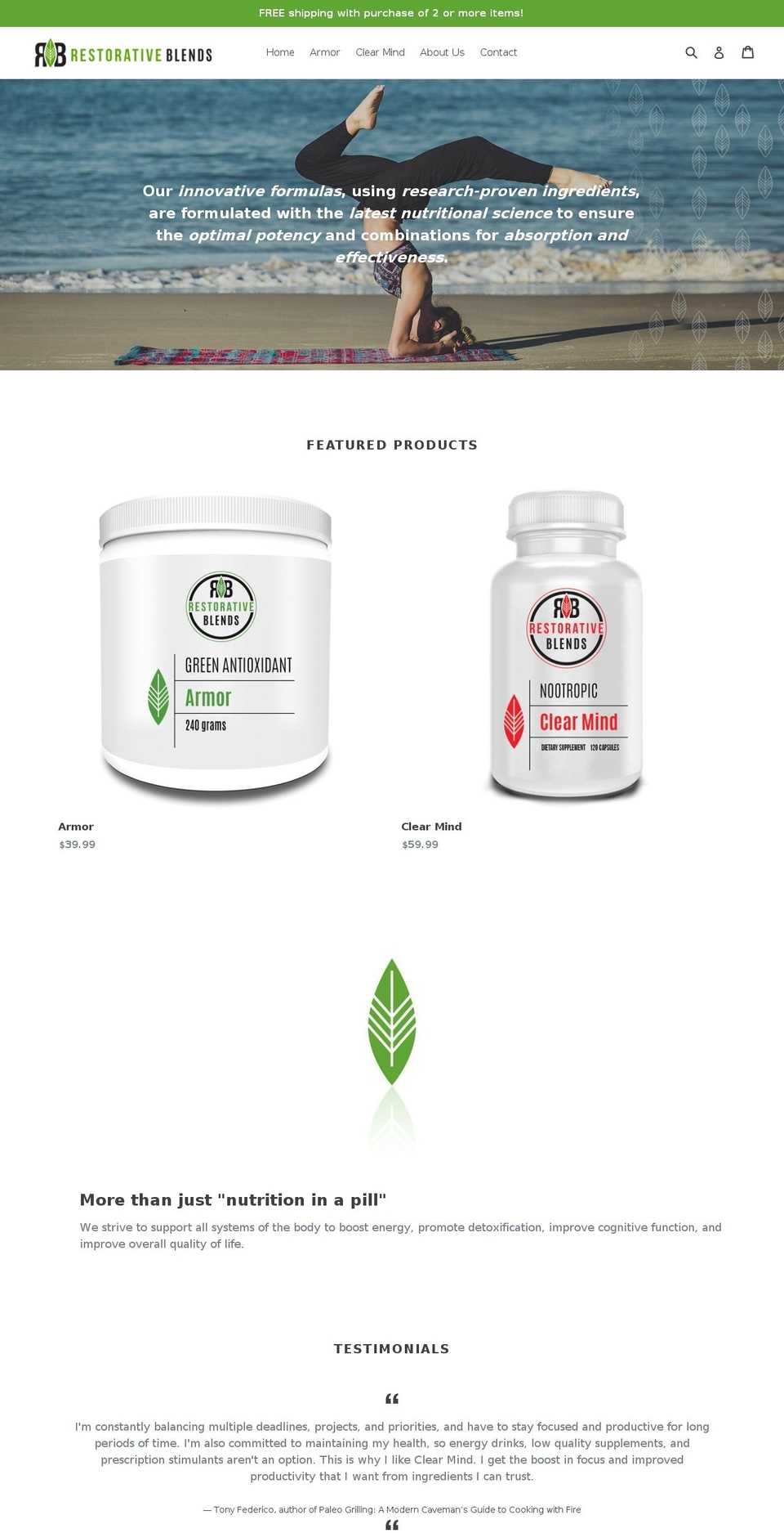 restorativeblends.com shopify website screenshot