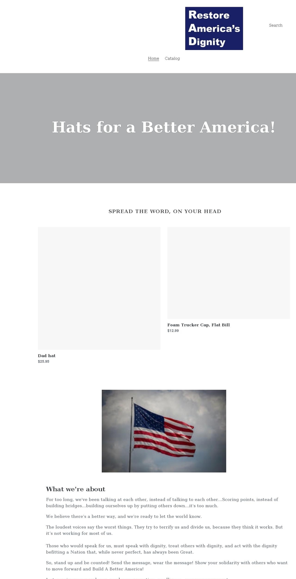 restoreamericasdignity.com shopify website screenshot