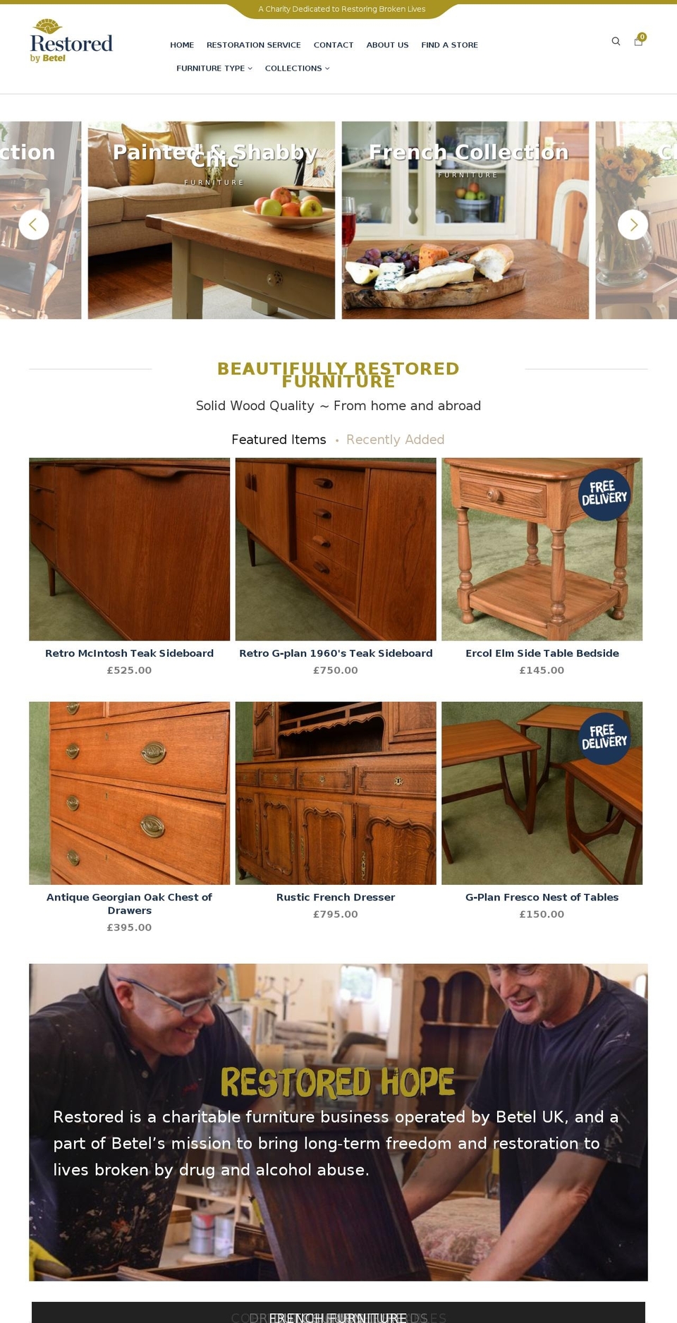 restoredfurniture.org shopify website screenshot