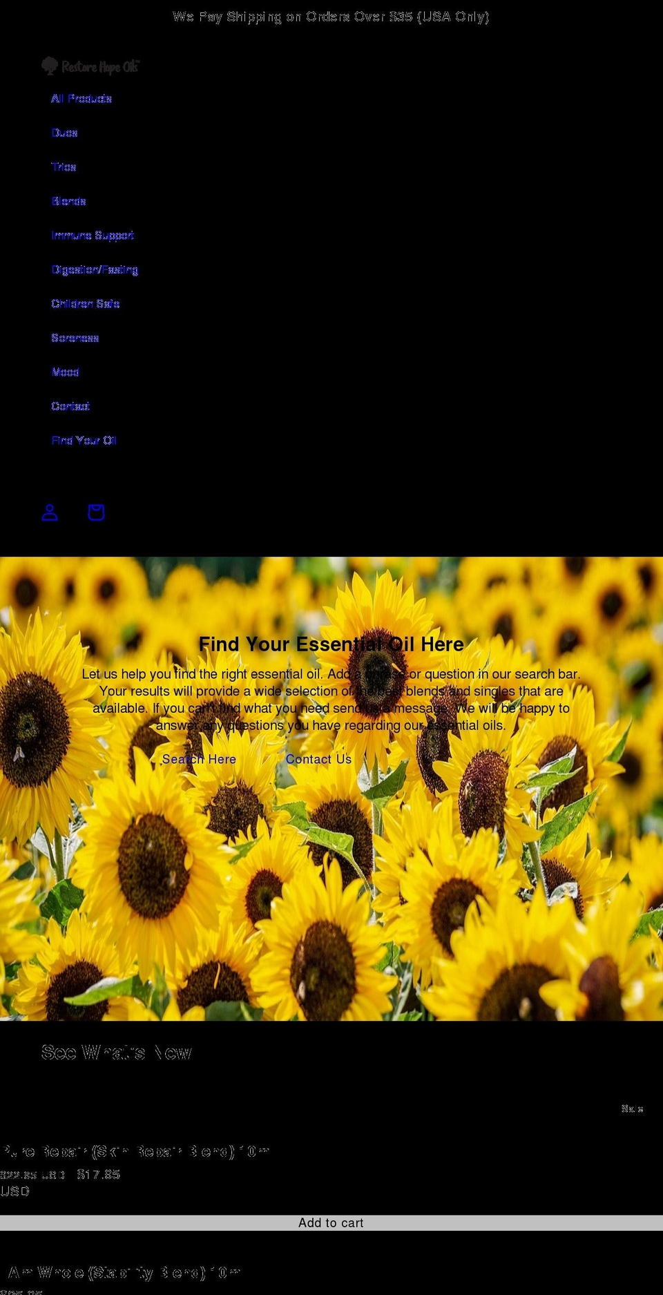 restorehopeoils.com shopify website screenshot