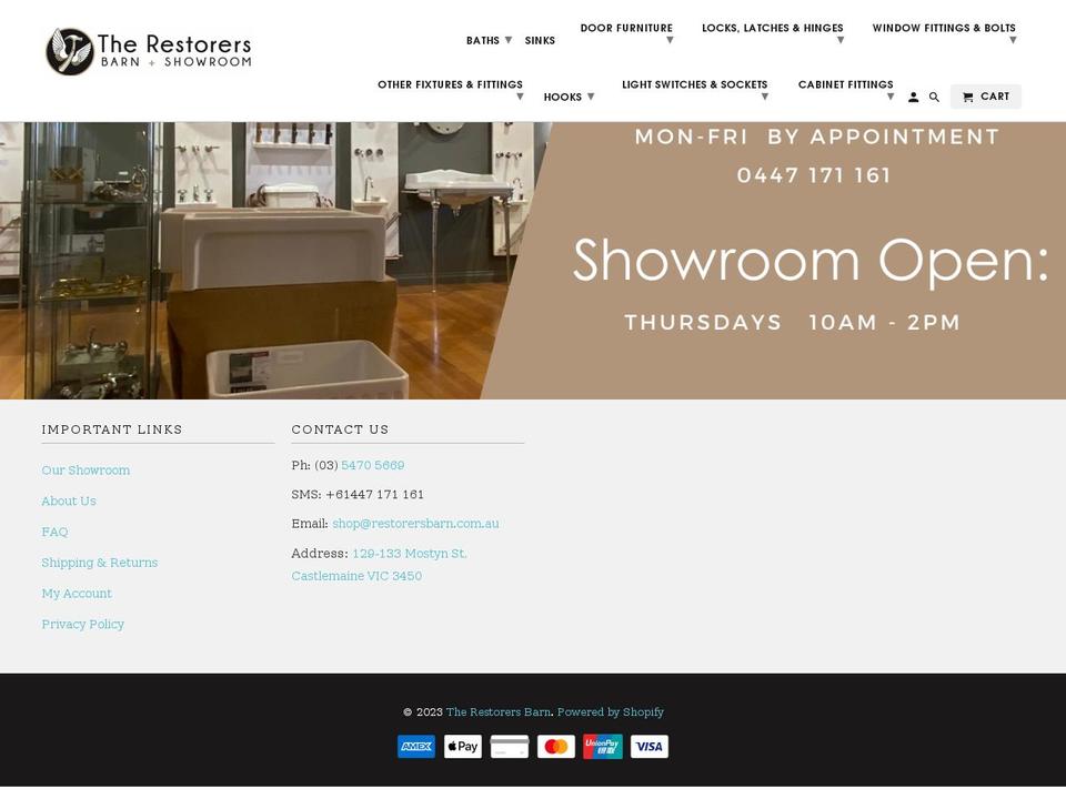 restorersbarn.com.au shopify website screenshot