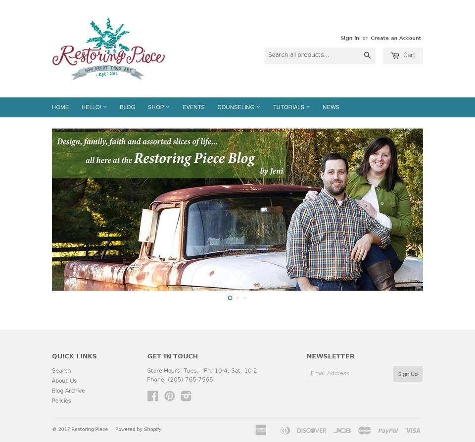 restoringpiece.com shopify website screenshot
