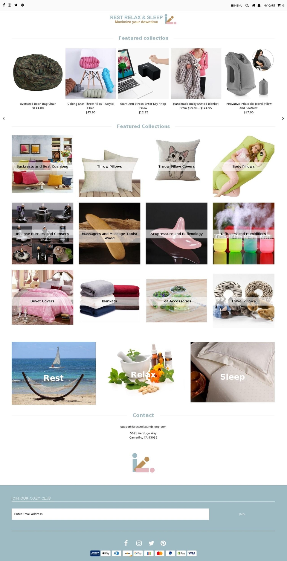 restrelaxandsleep.com shopify website screenshot