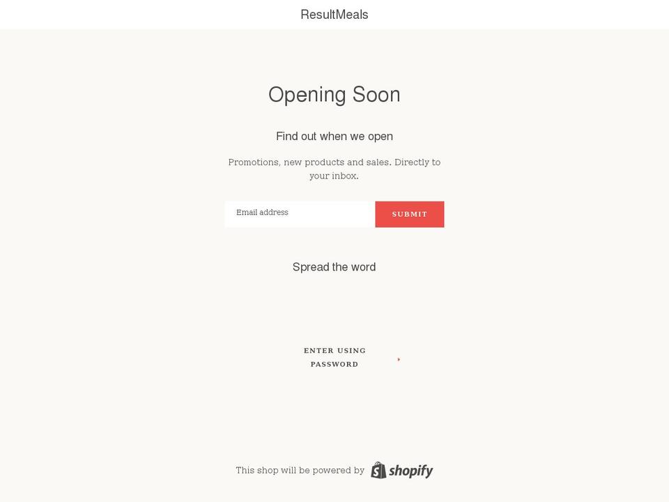 resultmeals.myshopify.com shopify website screenshot