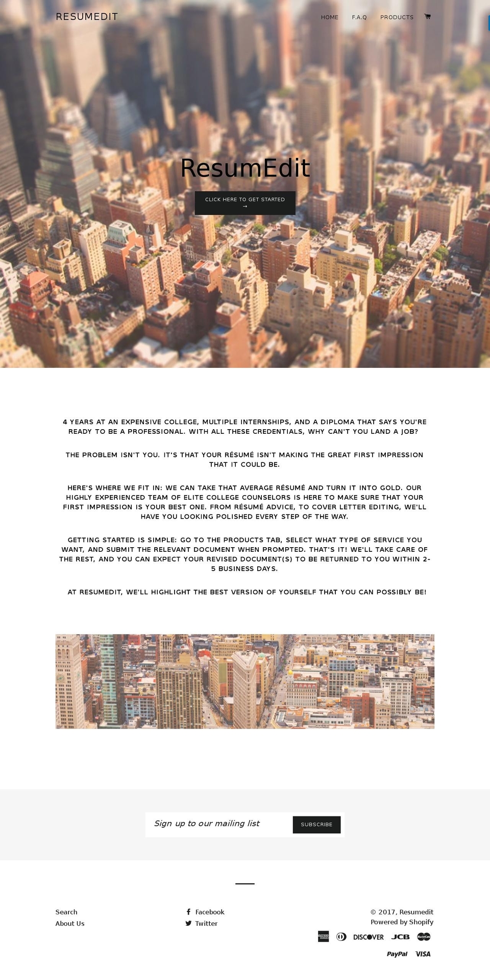 resumedit.com shopify website screenshot