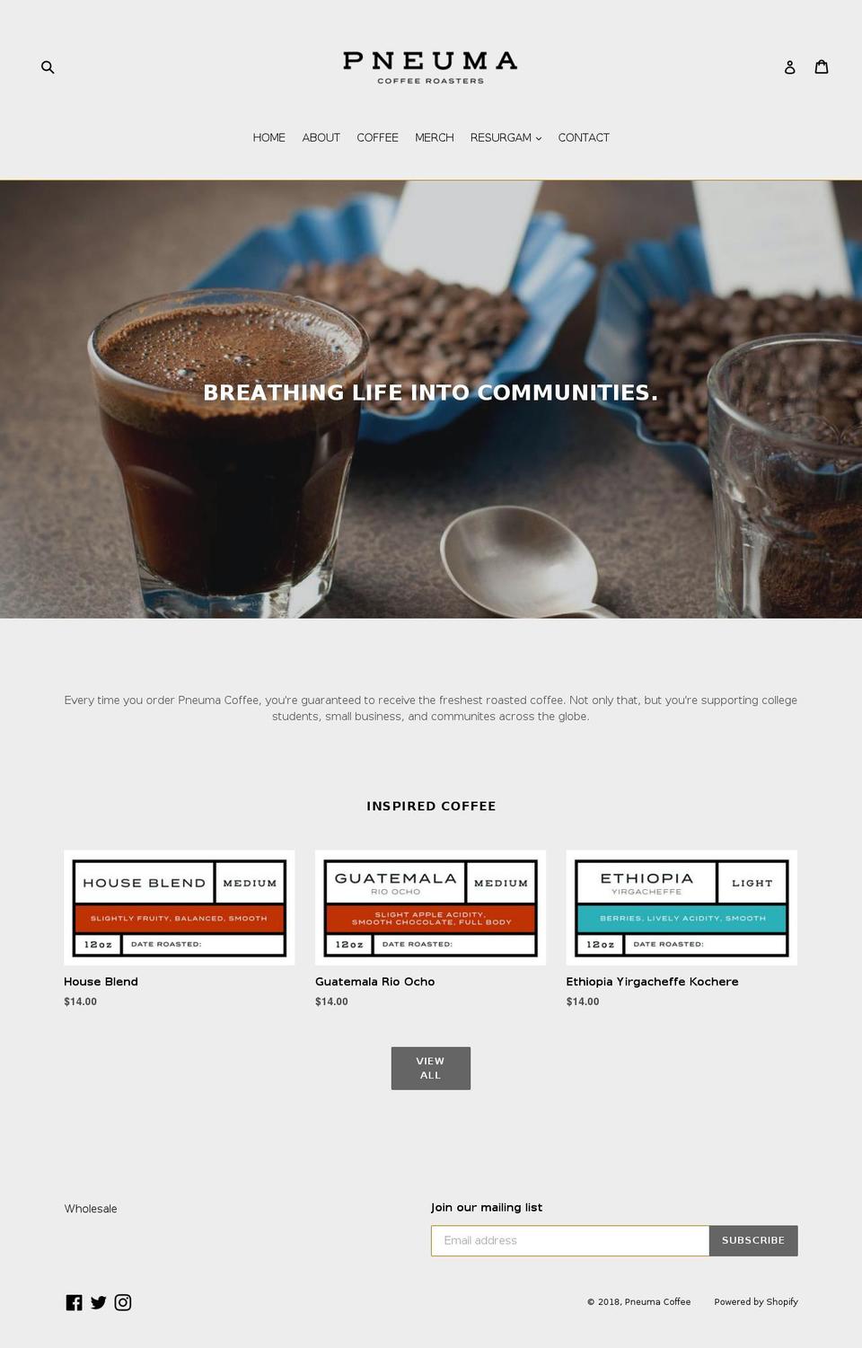 resurgamcoffee.com shopify website screenshot