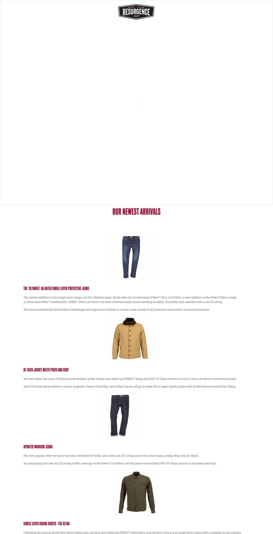 resurgencegear.net shopify website screenshot