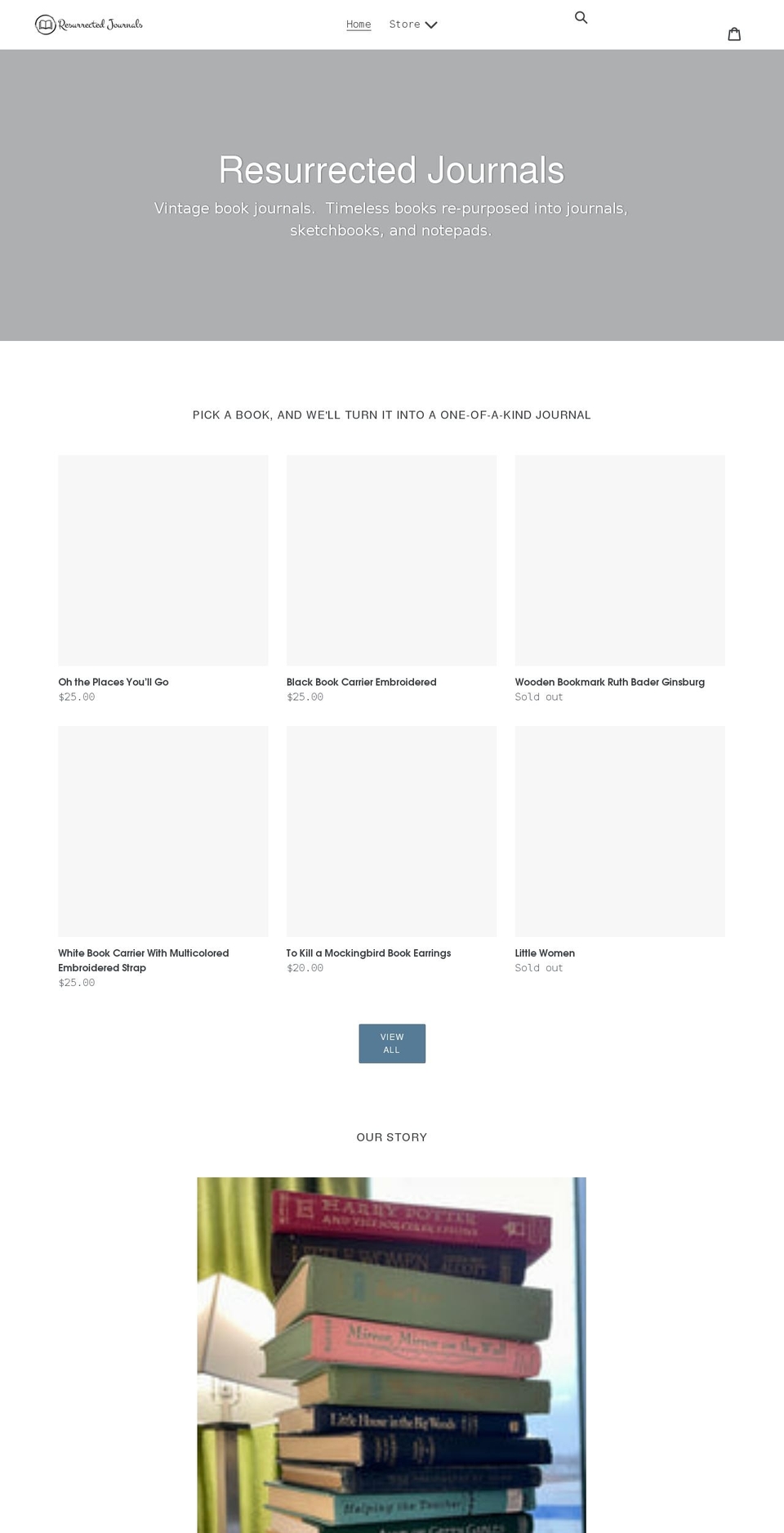 resurrectedjournals.com shopify website screenshot