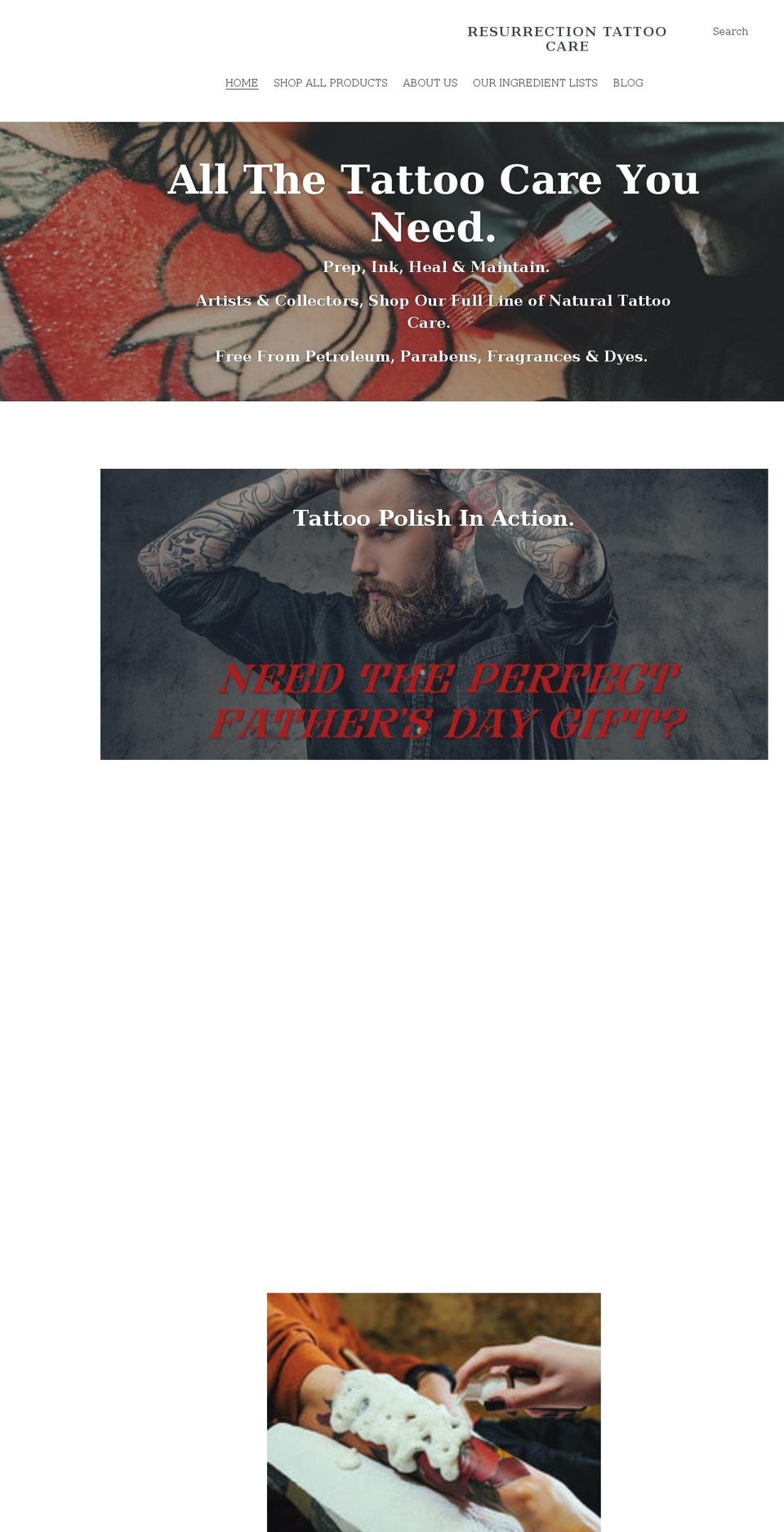 resurrection-tattoo-care.myshopify.com shopify website screenshot
