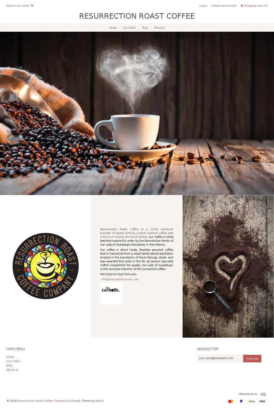 resurrectionroast.com shopify website screenshot