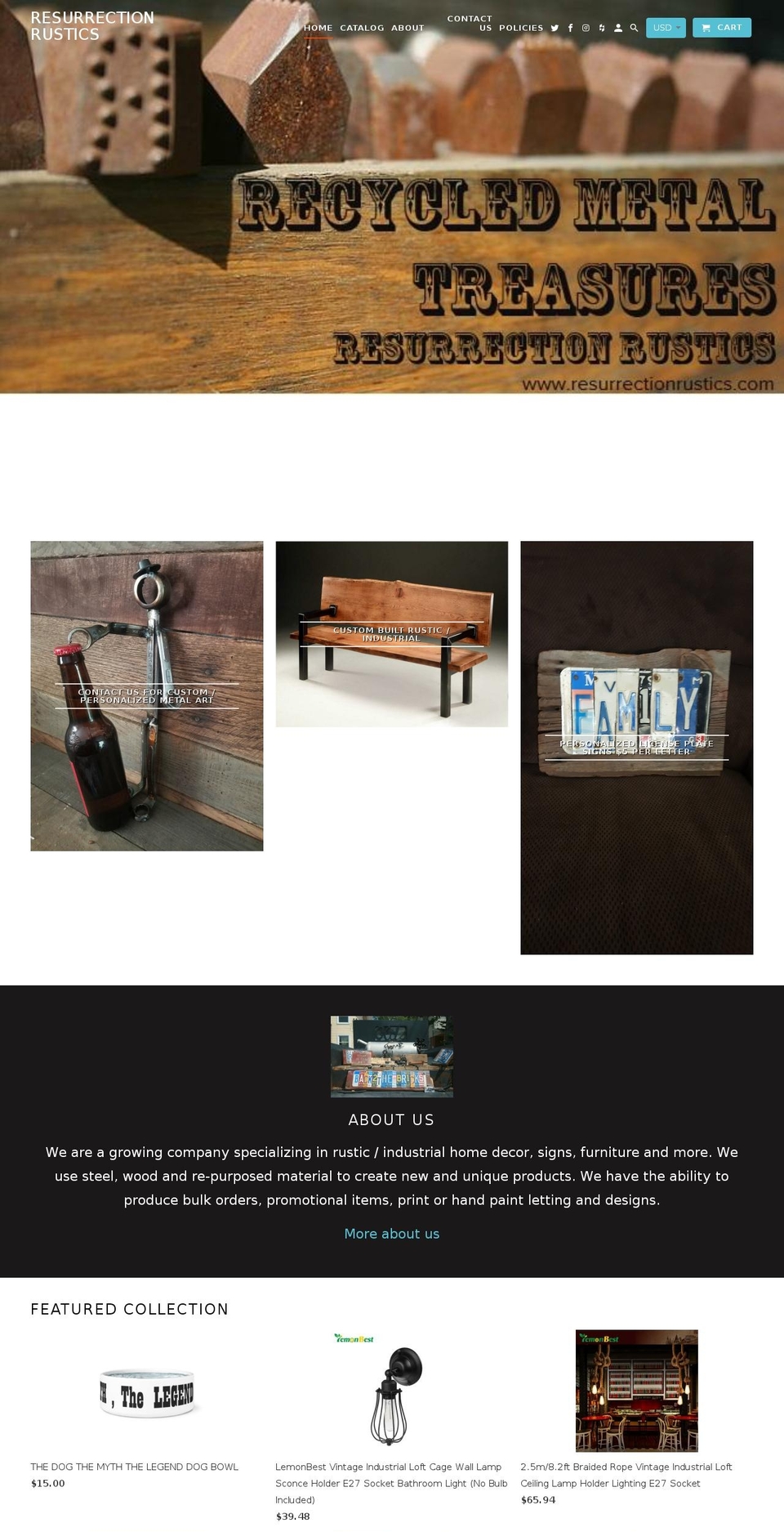 resurrectionrustics.com — Shopify storefront screenshot