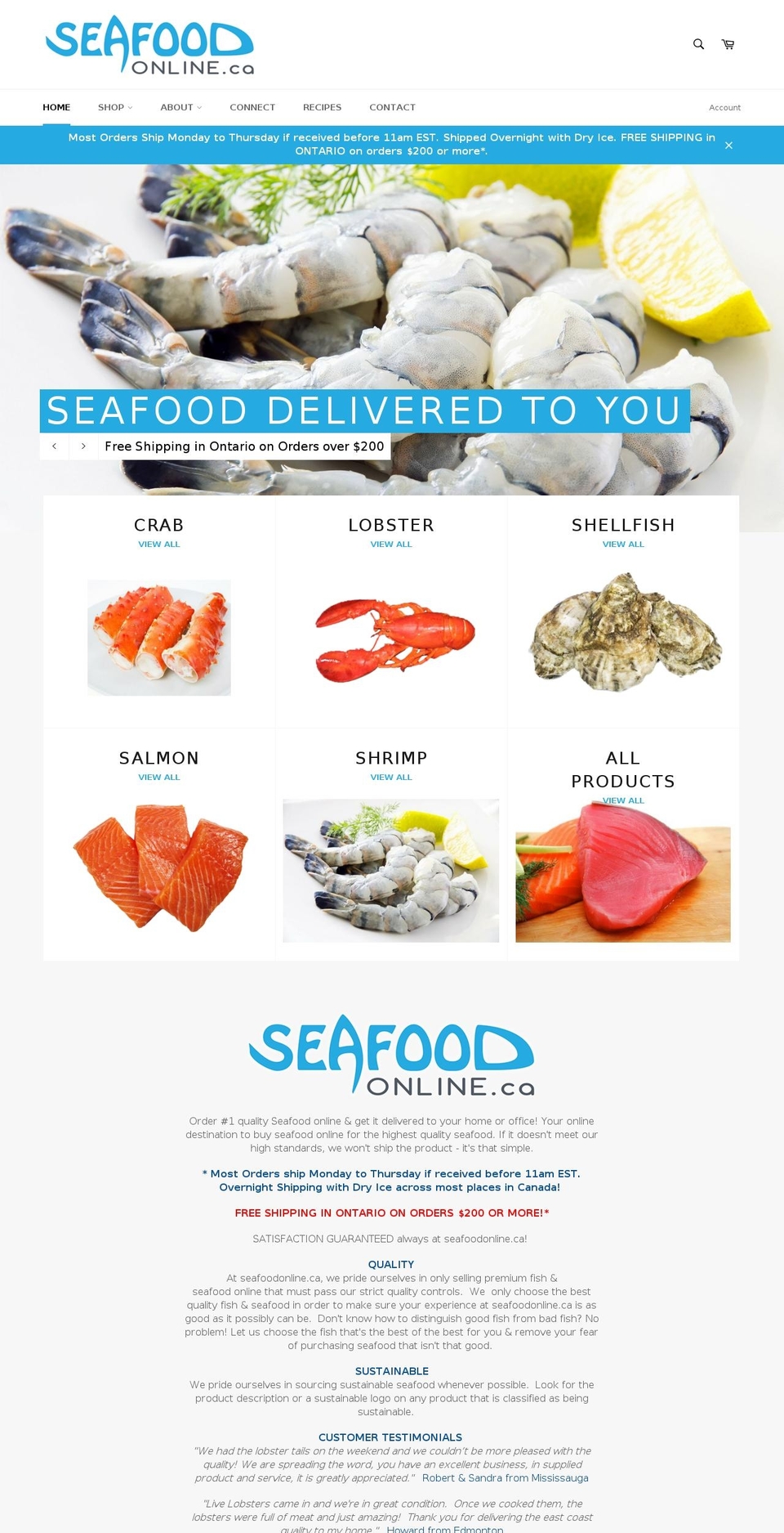 retailseafood.ca shopify website screenshot