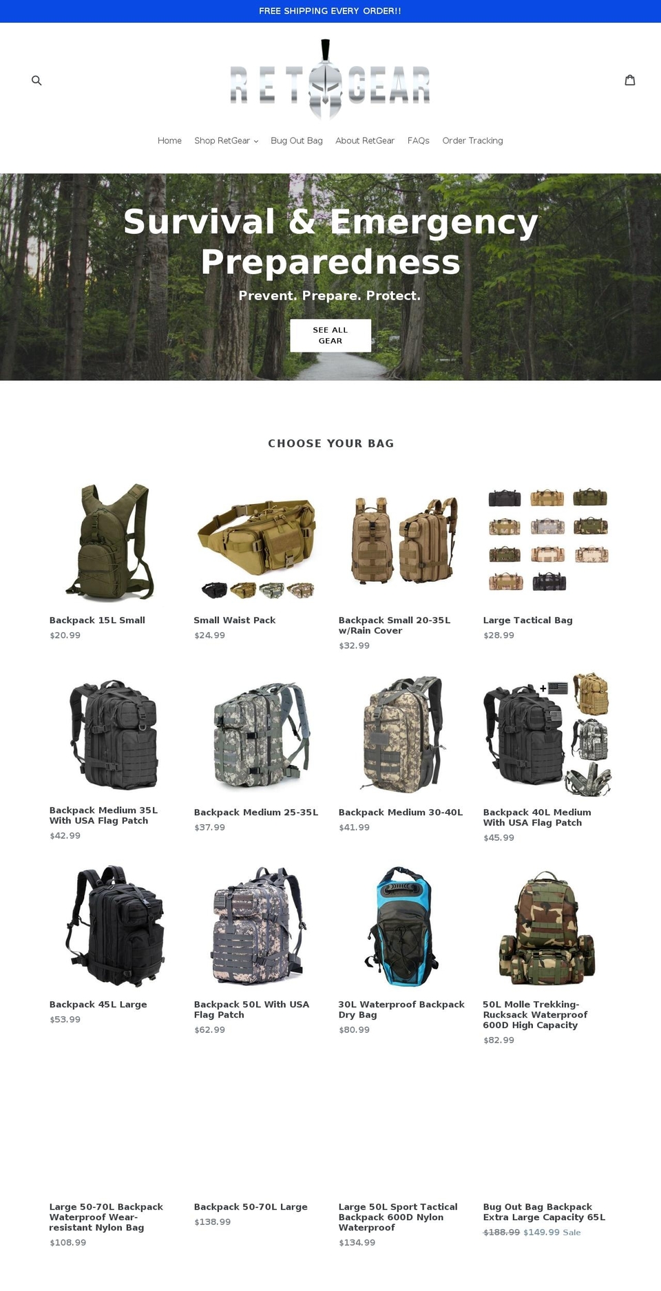 retgear.com — Shopify storefront screenshot