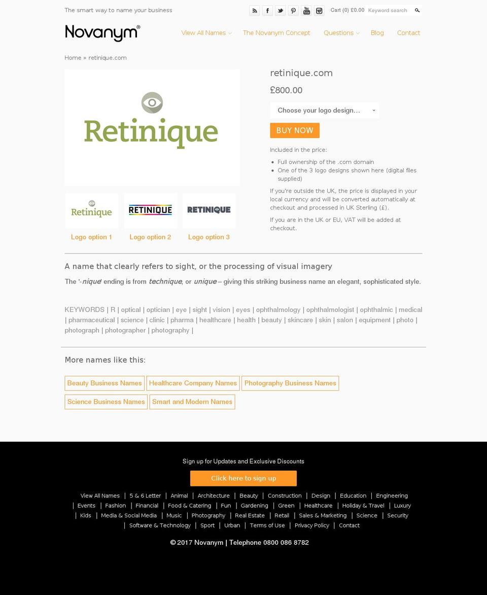 retinique.com shopify website screenshot