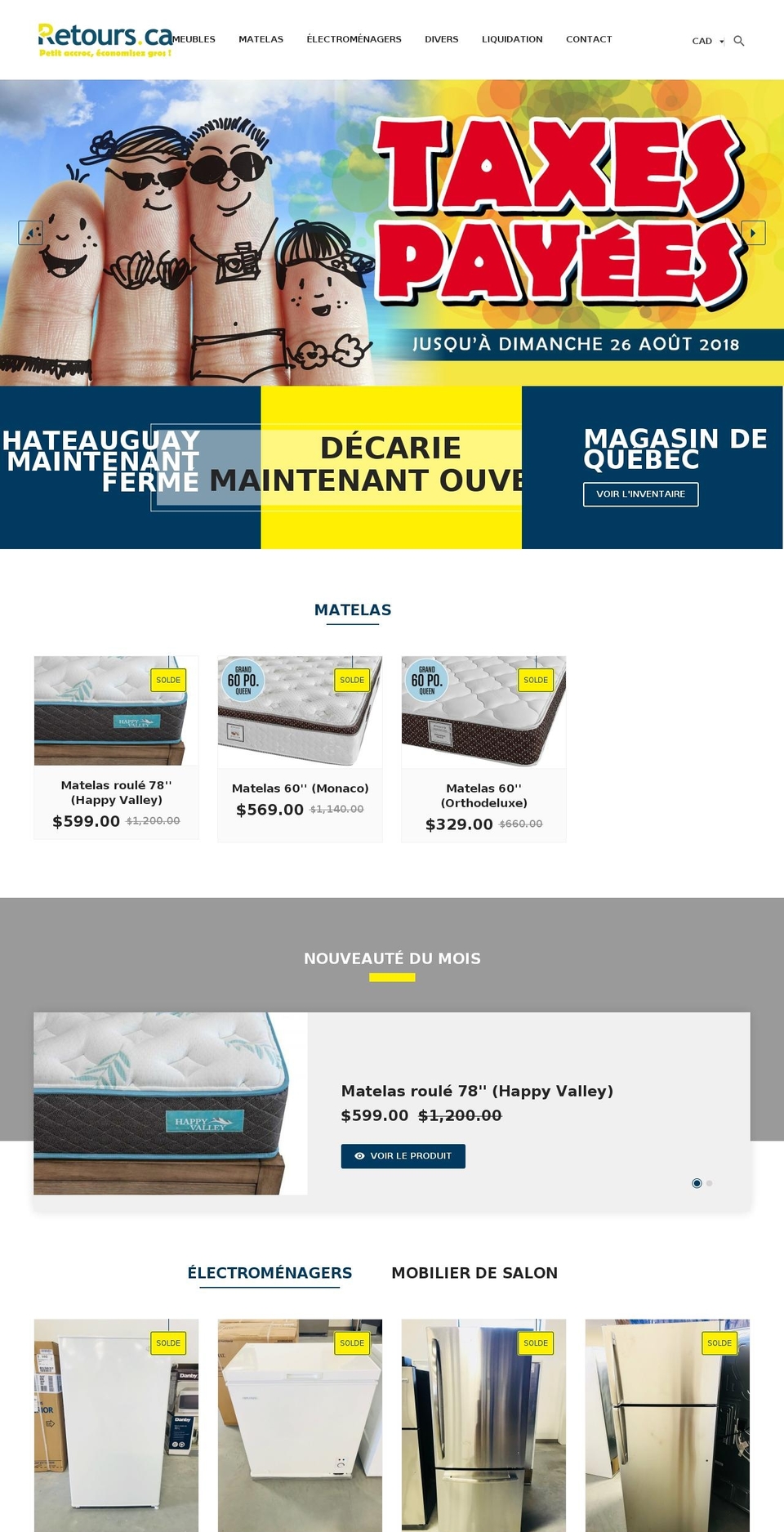 retours.ca shopify website screenshot