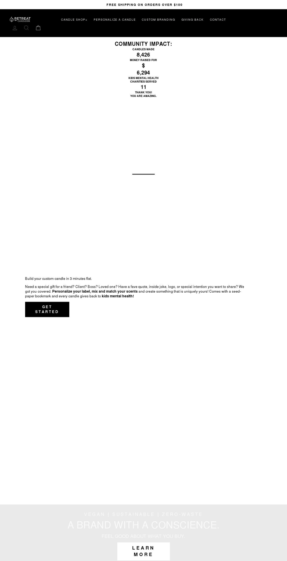 retreatcandleco.com shopify website screenshot