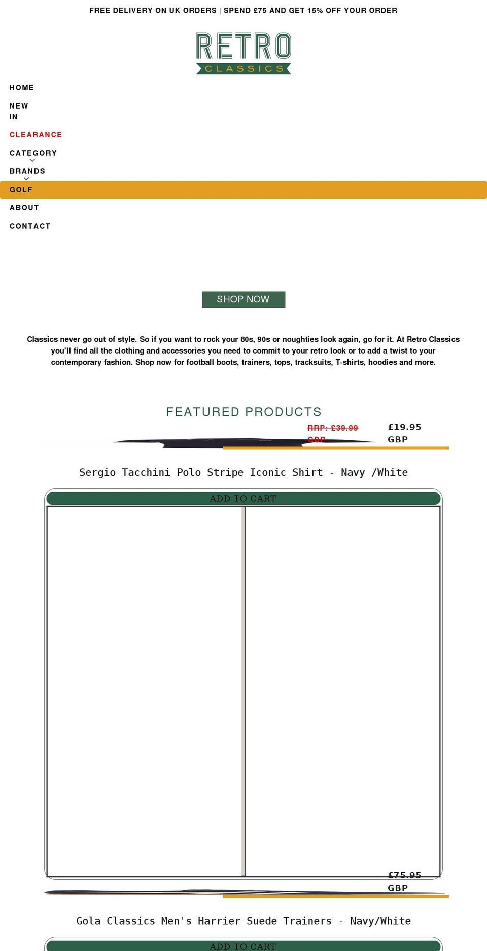 retro-classics.co.uk shopify website screenshot