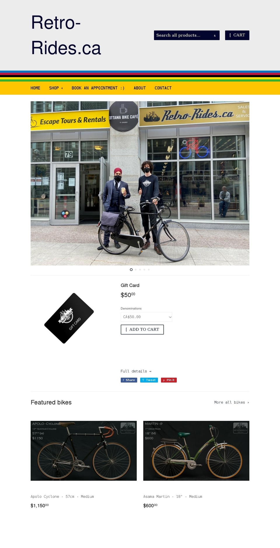 retro-rides.ca shopify website screenshot