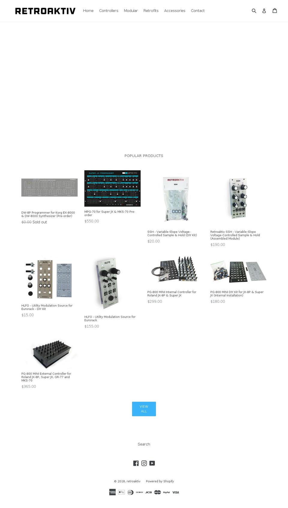 retroaktivsynthesizers.com shopify website screenshot