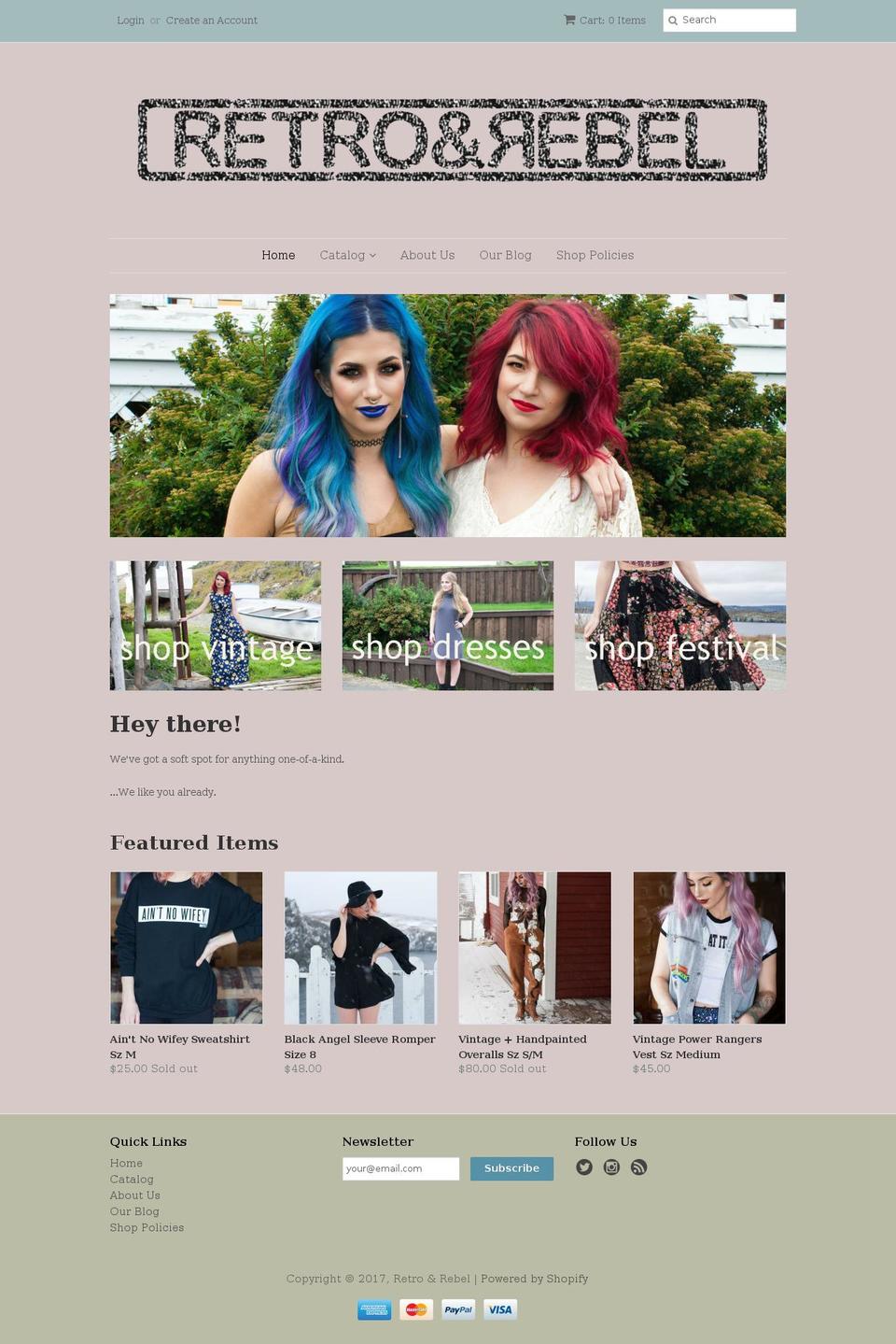 retroandrebel.com shopify website screenshot