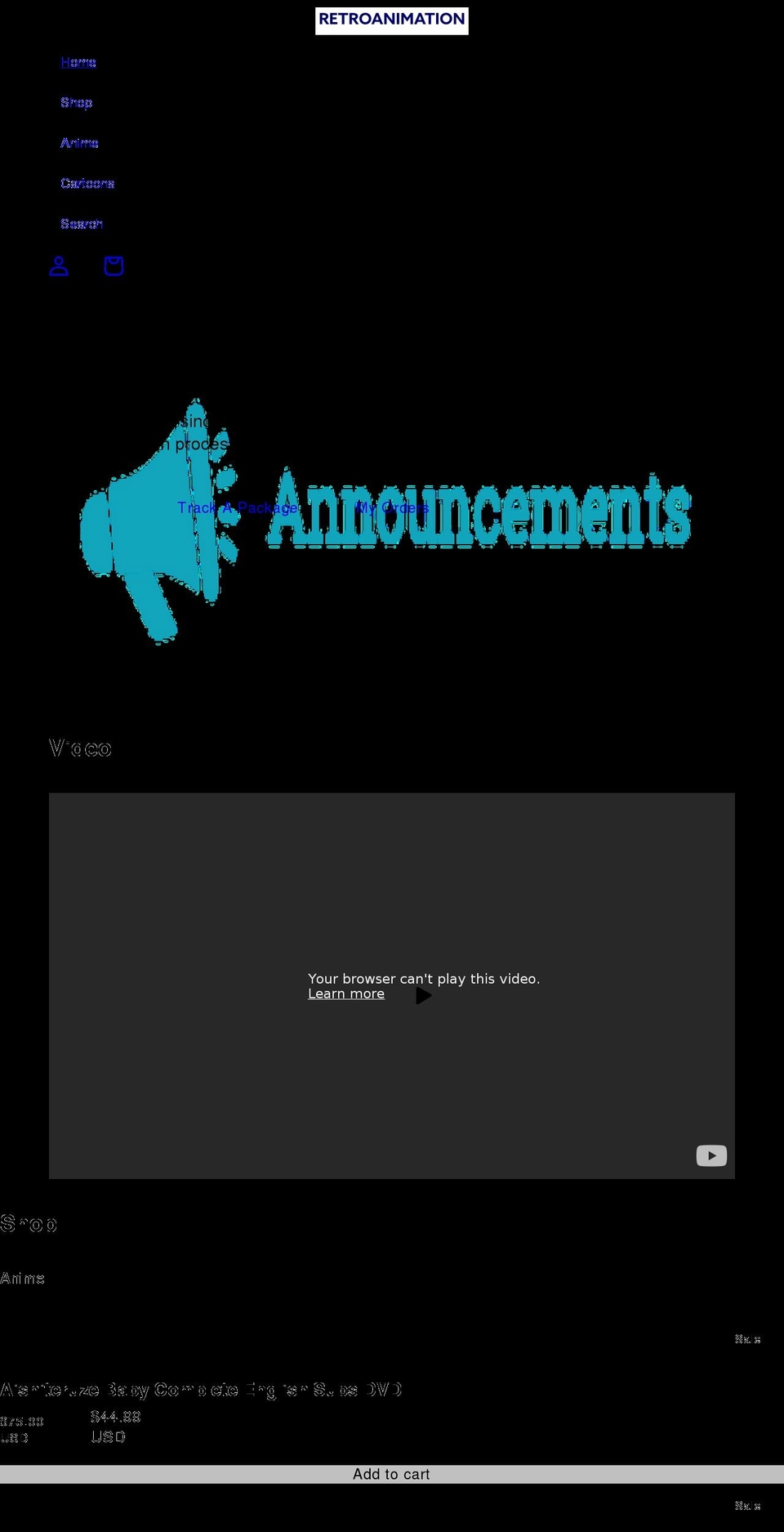 retroanimation.com shopify website screenshot