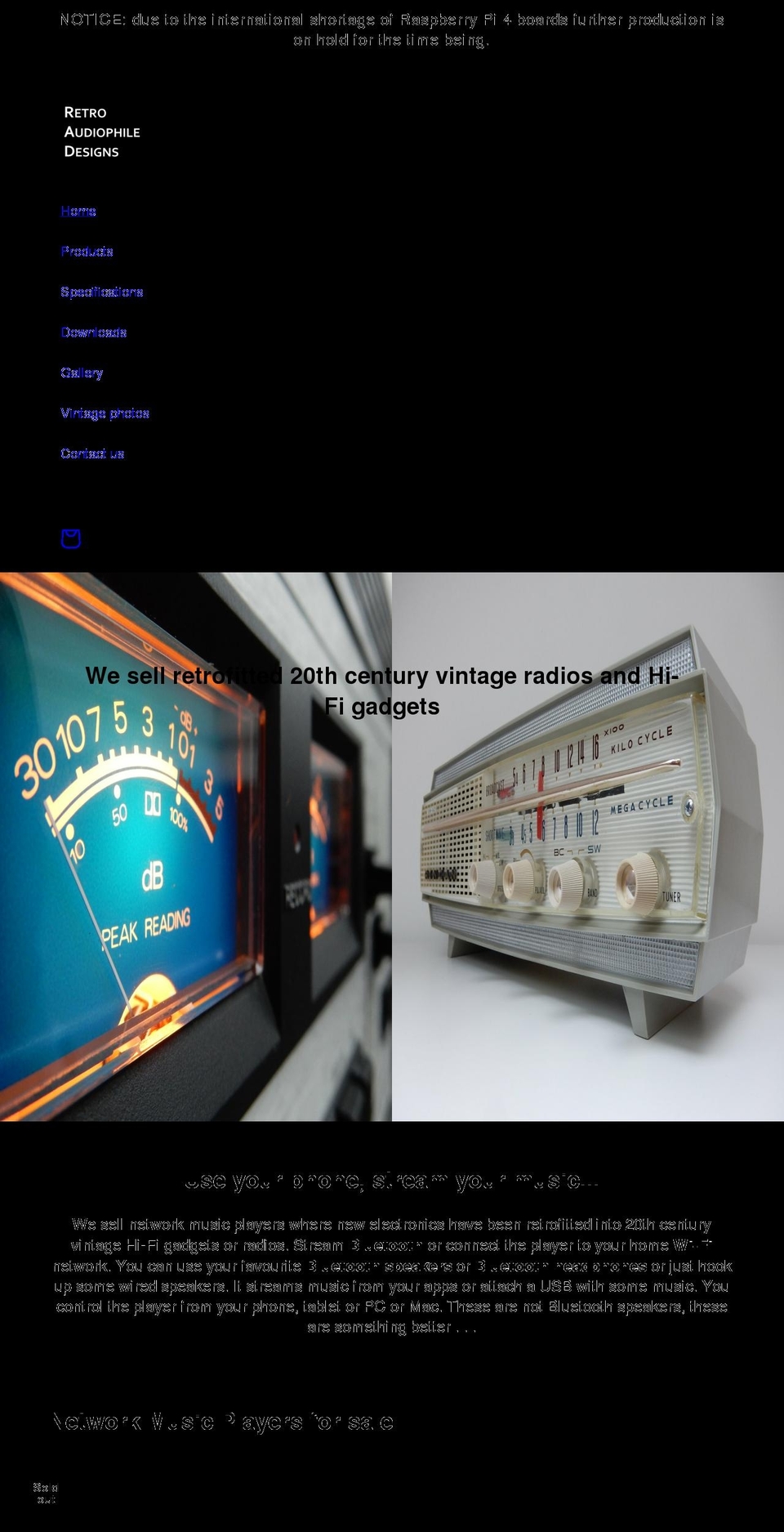 retroaudiophiledesigns.com — Shopify storefront screenshot
