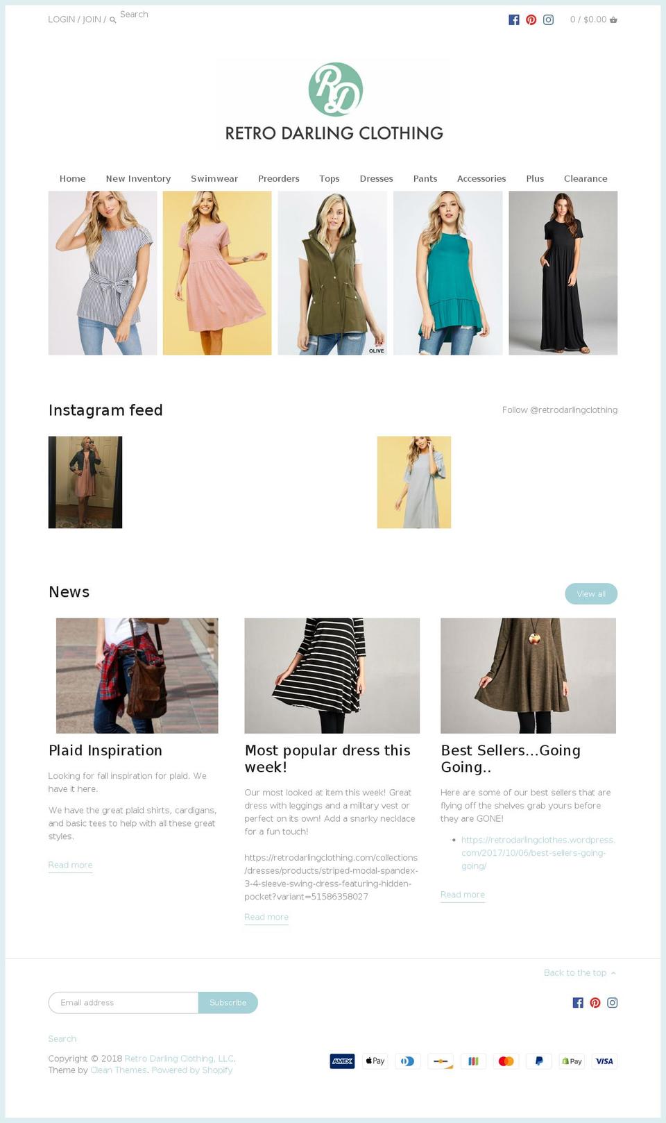 retrodarlingclothing.com — Shopify storefront screenshot