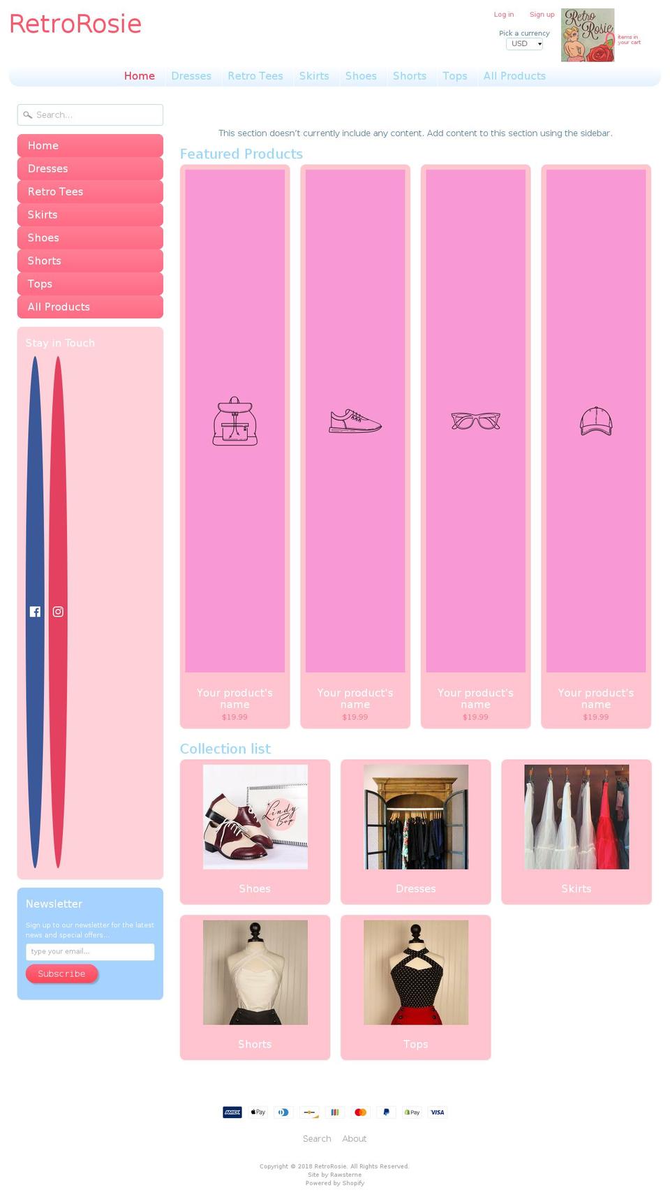 retrorosiegirl.com shopify website screenshot