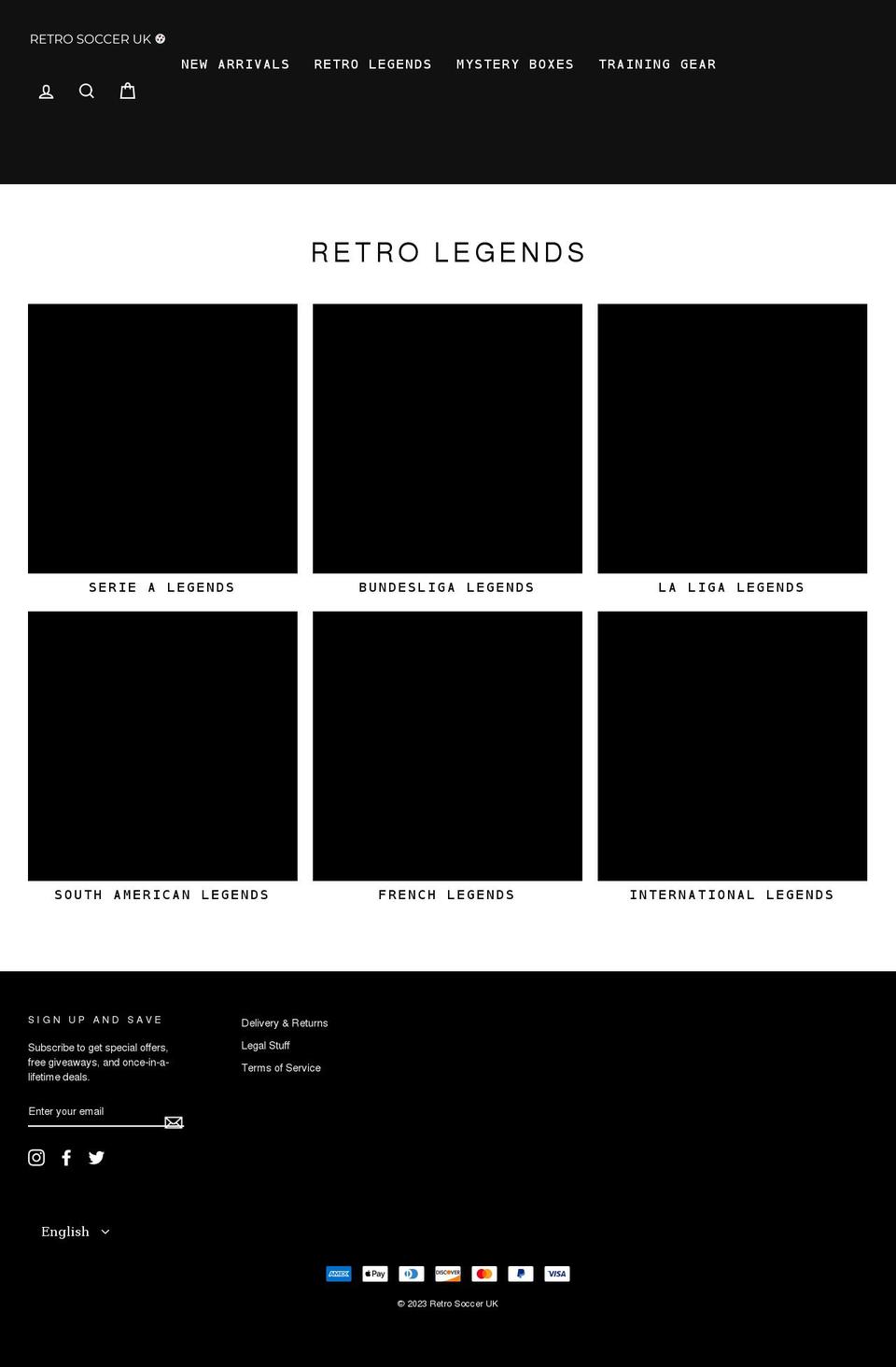 retrosoccer.co.uk shopify website screenshot