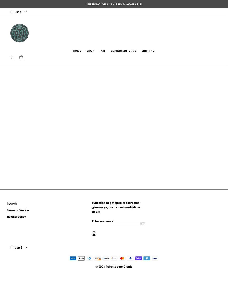 retrosoccercleats.com shopify website screenshot
