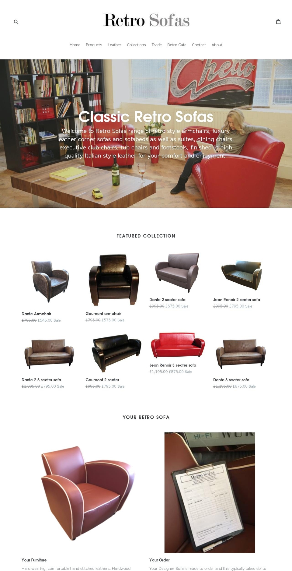 retrosofas.co.uk shopify website screenshot