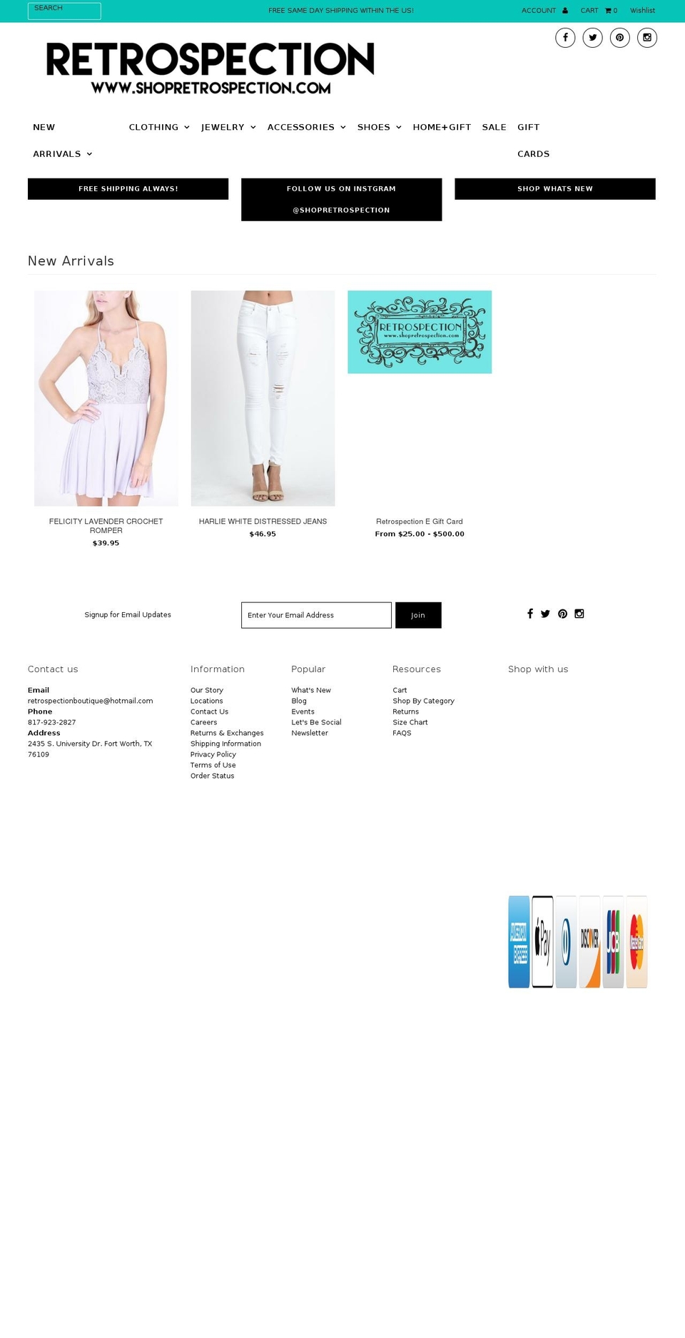 retrospectionboutique.com shopify website screenshot