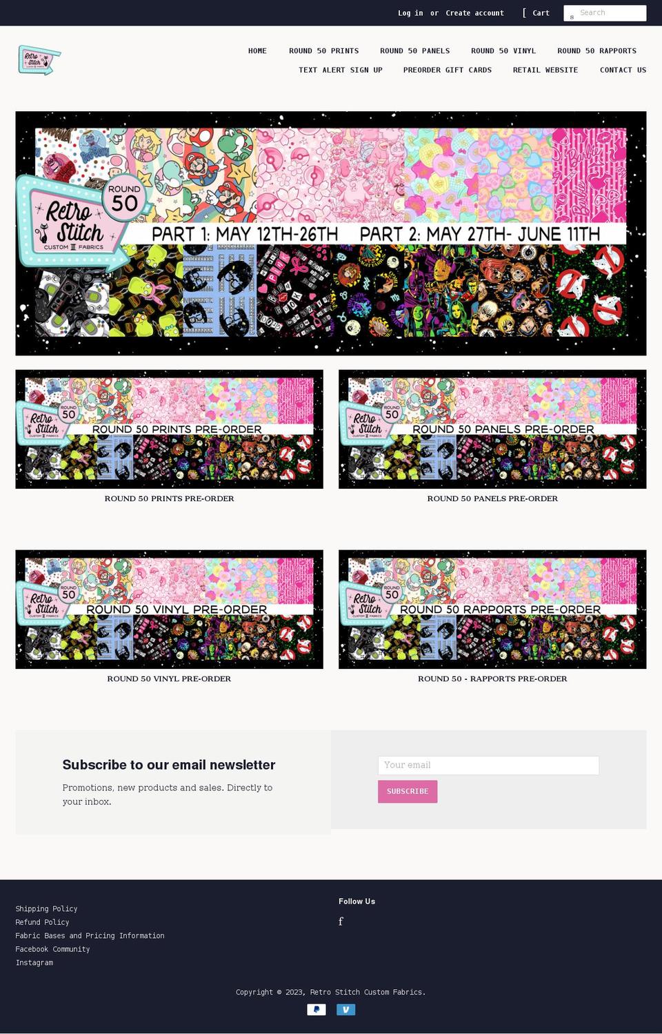 retrostitchfabrics.com — Shopify storefront screenshot