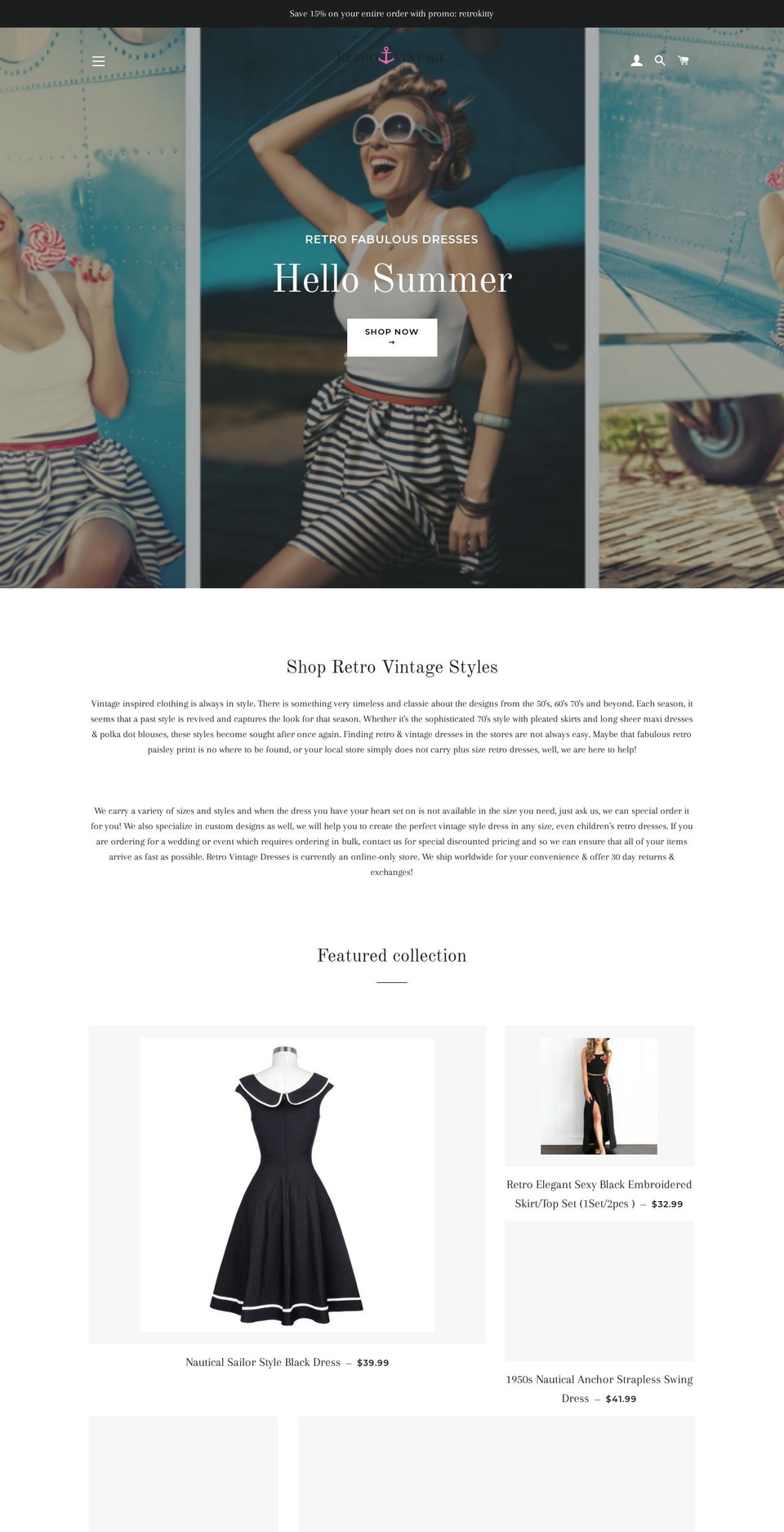 retrovintagedresses.com shopify website screenshot