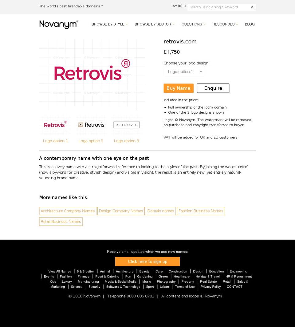 retrovis.com — Shopify storefront screenshot