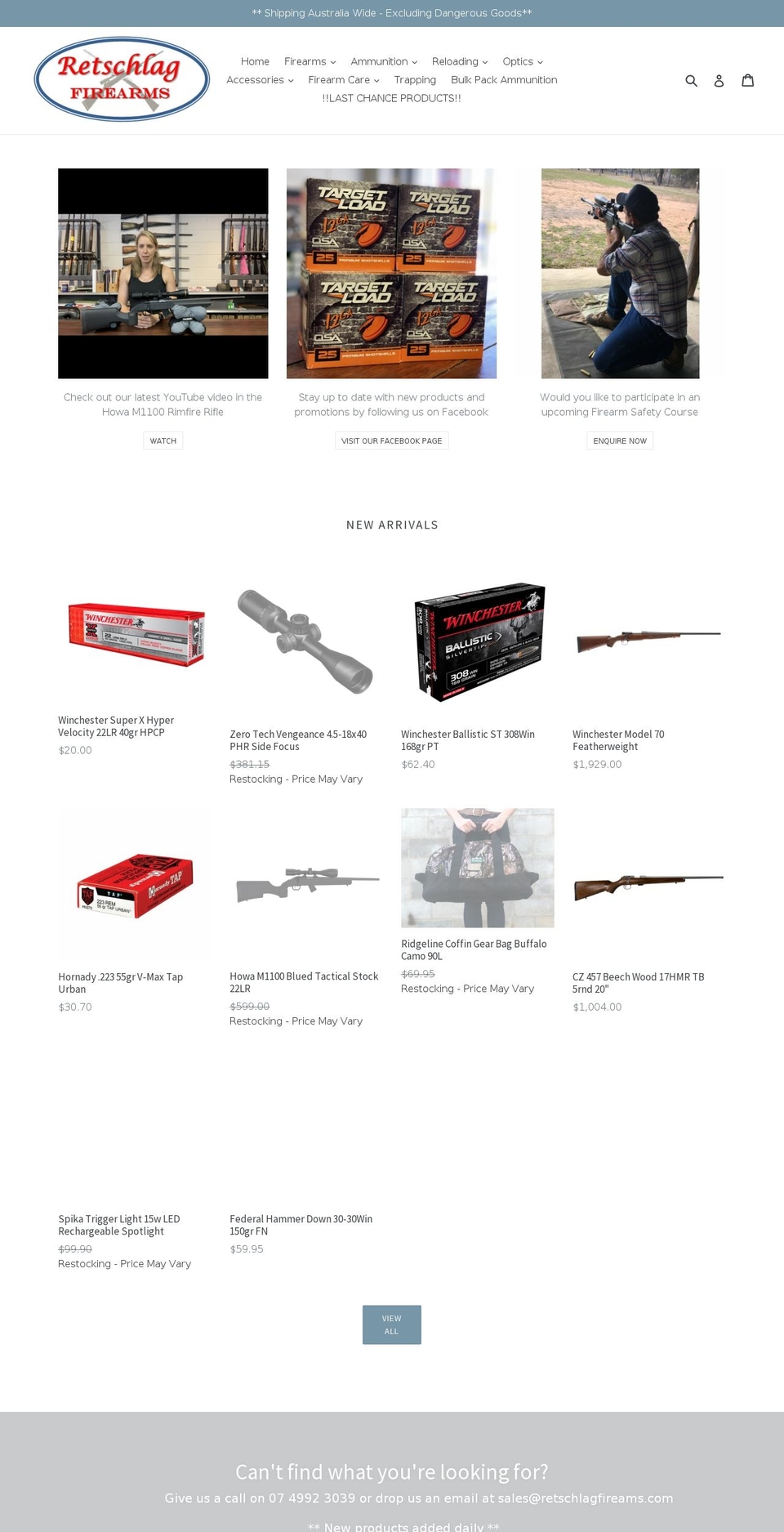 retschlagfirearms.com shopify website screenshot