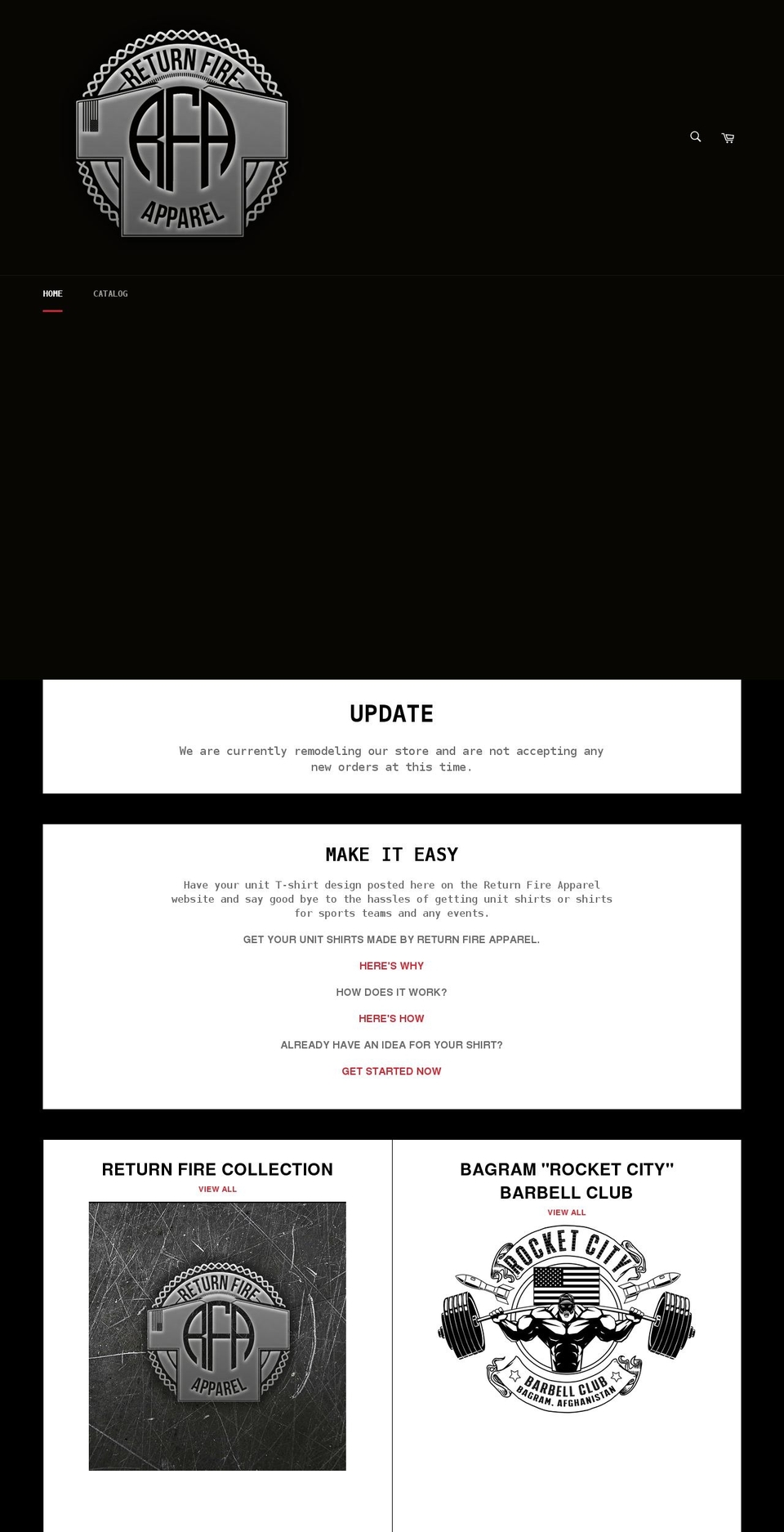 returnfireapparel.com shopify website screenshot