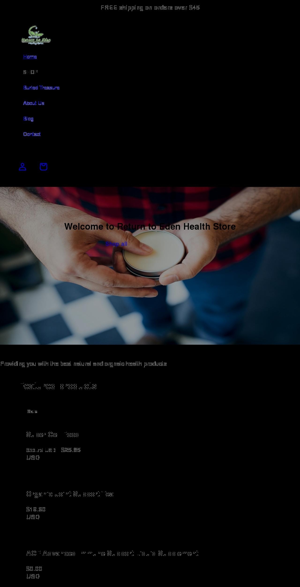 returntoedenstore.com shopify website screenshot