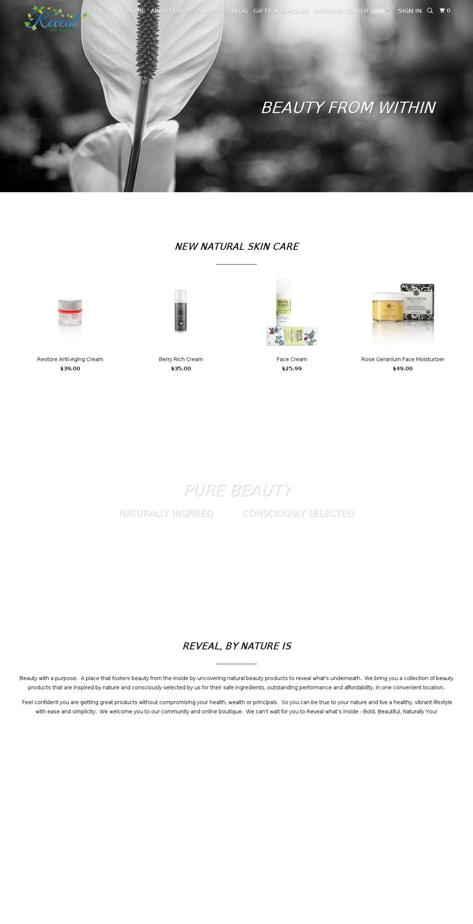 revealbynature.com shopify website screenshot