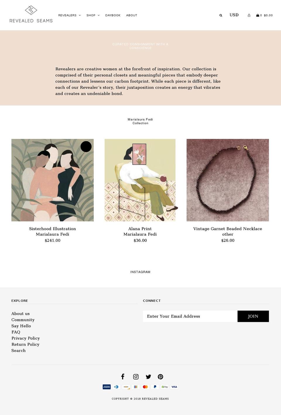 revealedseams.com — Shopify storefront screenshot